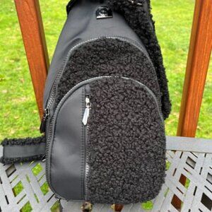 House of Harlow 1960 NWT Black Nylon and Sherpa Sling Bag